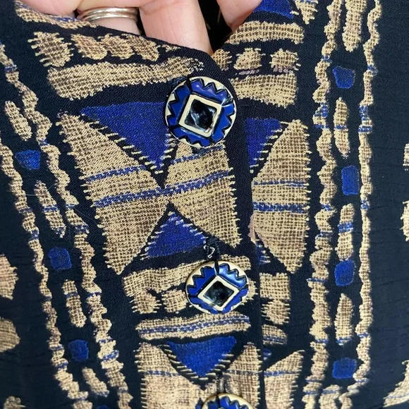 Carole Little 90s Pleated Maxi Dress Sz 12 Tribal Boho Whimsigoth V-Neck VTG USA - Picture 8 of 12